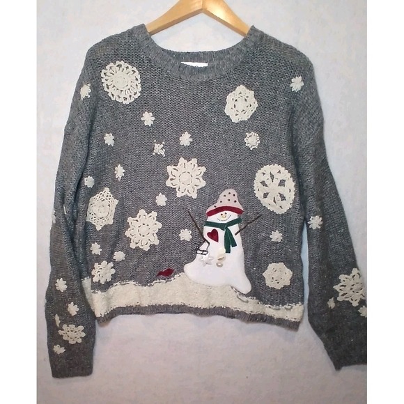 Cambridge Spirit Sweaters - Womens Snowman Christmas Sweater Large Snowflake Holiday Cottagecore Winter